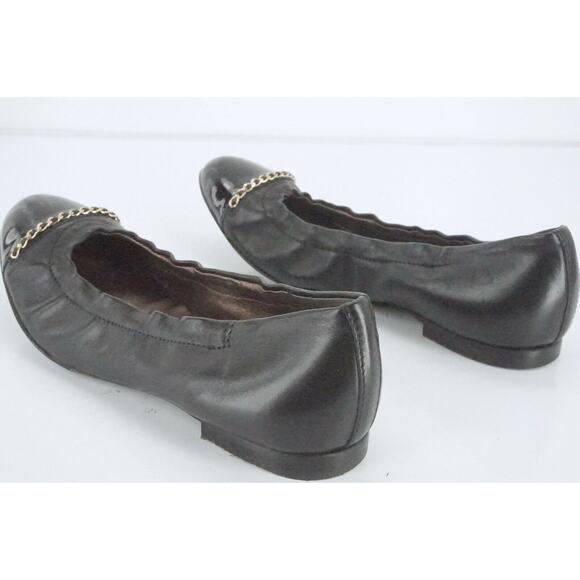 AGL Black Leather Bijoux Chain Embellished Patent Cap Toe Ballet Flat SZ 36 - Picture 11 of 12